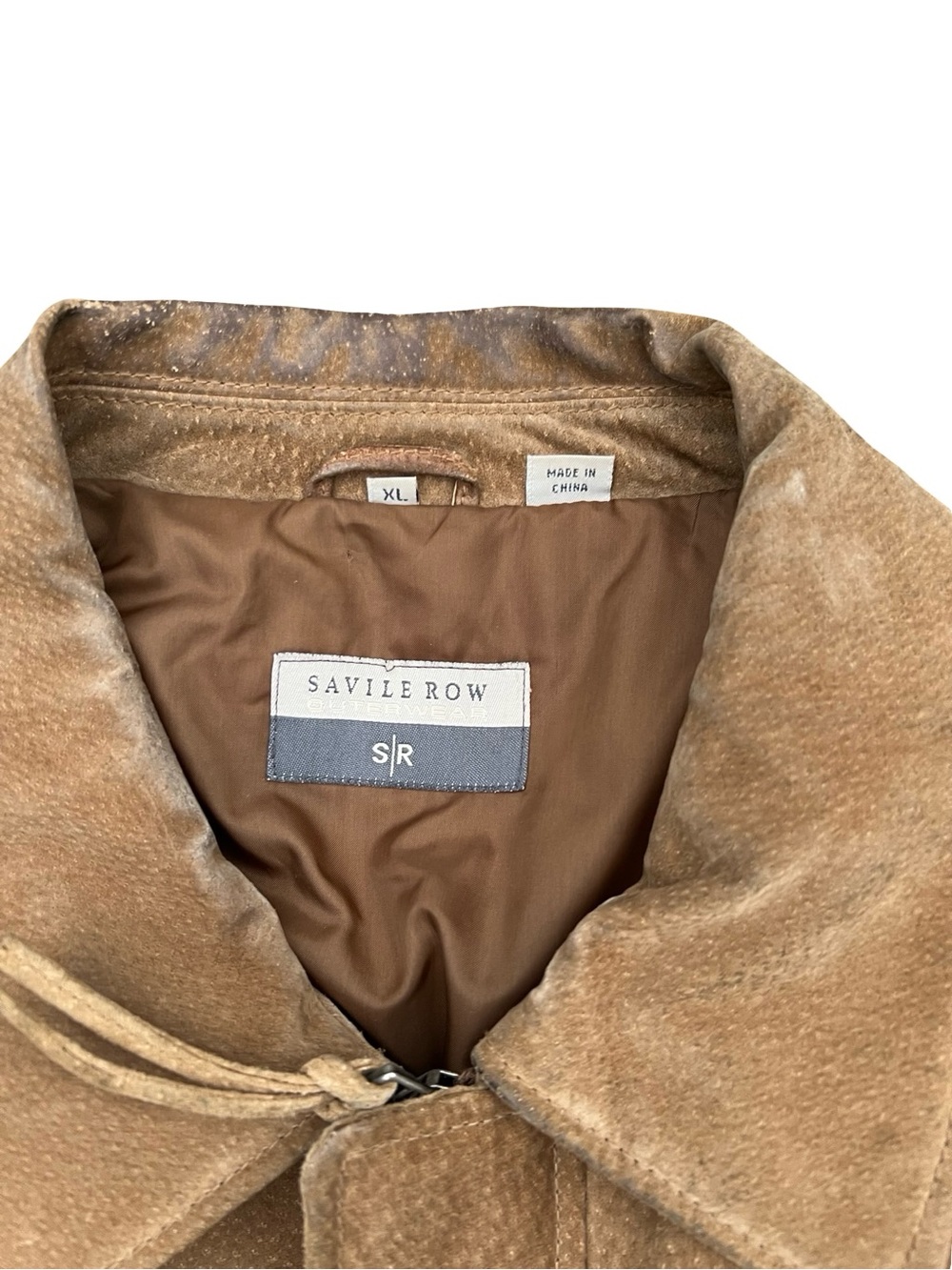 Savile Row XL Genuine Leather Suede Jacket Tan Bomber Zip Coat Vintage Men’s - Picture 4 of 6